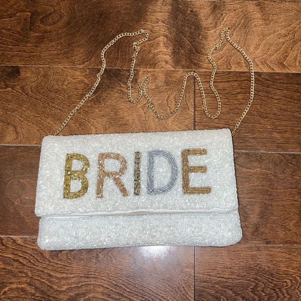 Beaded BRIDE Cross Body Purse Bag gold chain